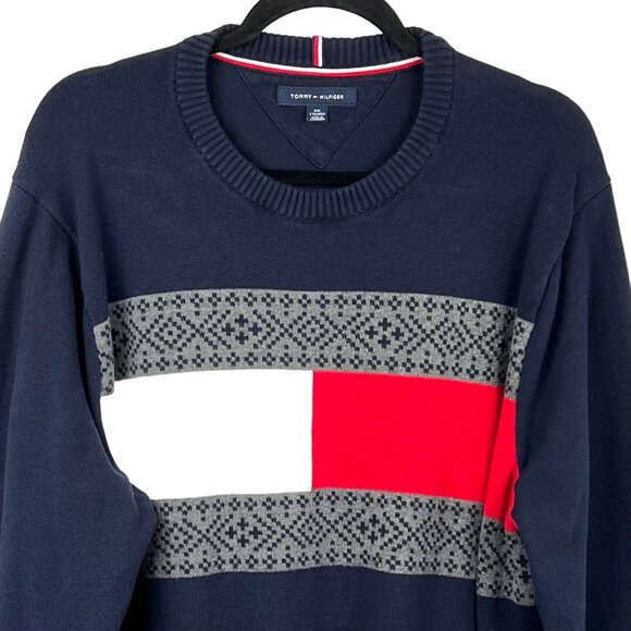 Mens Tommy Hilfiger Sweater Size XXL Big Flag Logo Crewneck Pullover 100% Cotton - Picture 2 of 12